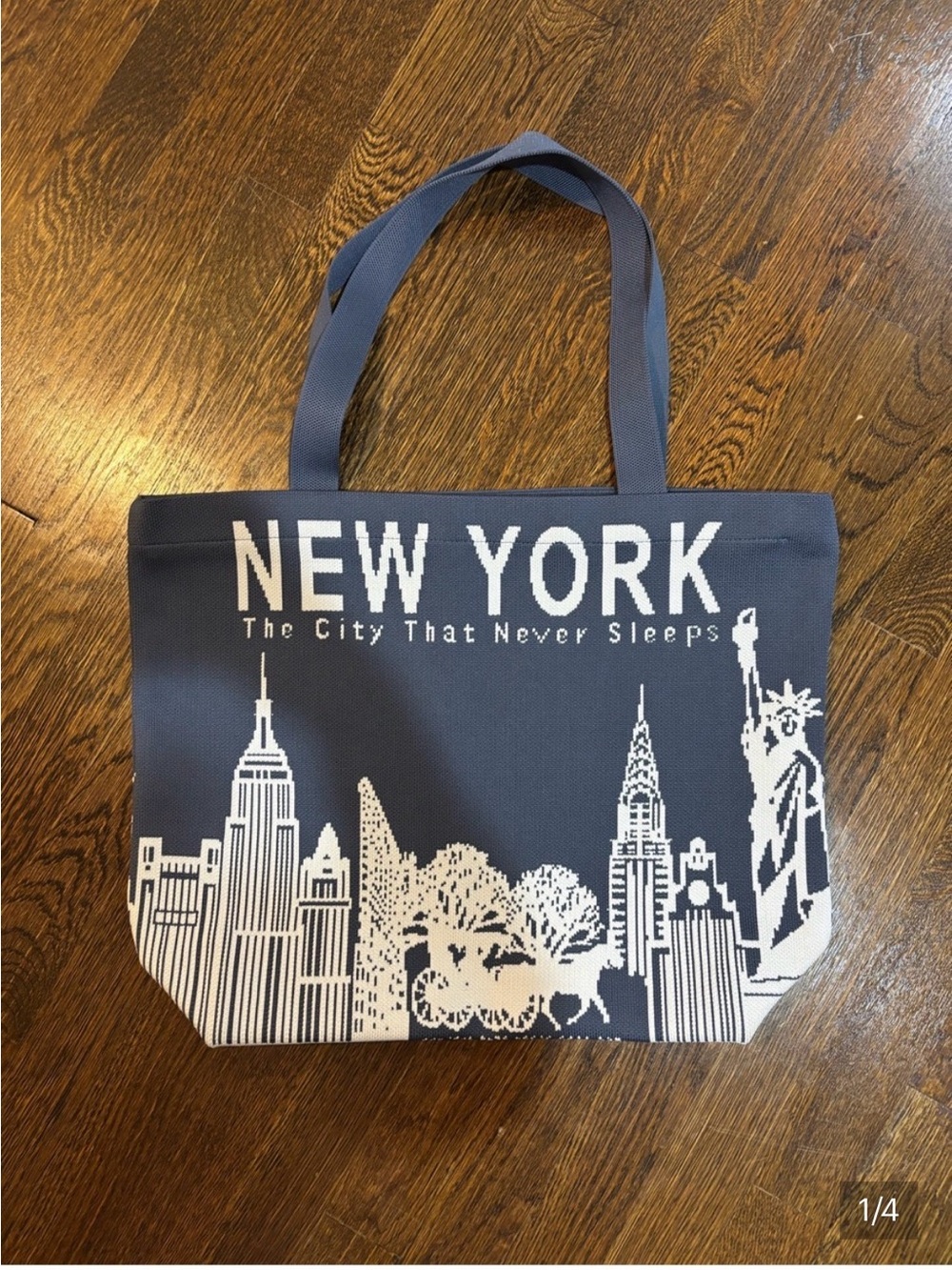 New York Skyline Tote Bag in Navy and White